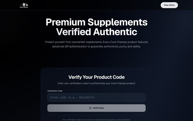 The Core Champs pack-code verification screen