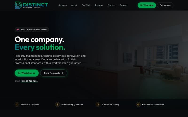 The Distinct Solutions maintenance and fit-out homepage