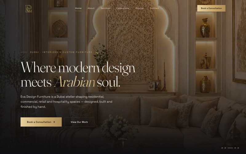 The Eva Design Furniture atelier homepage