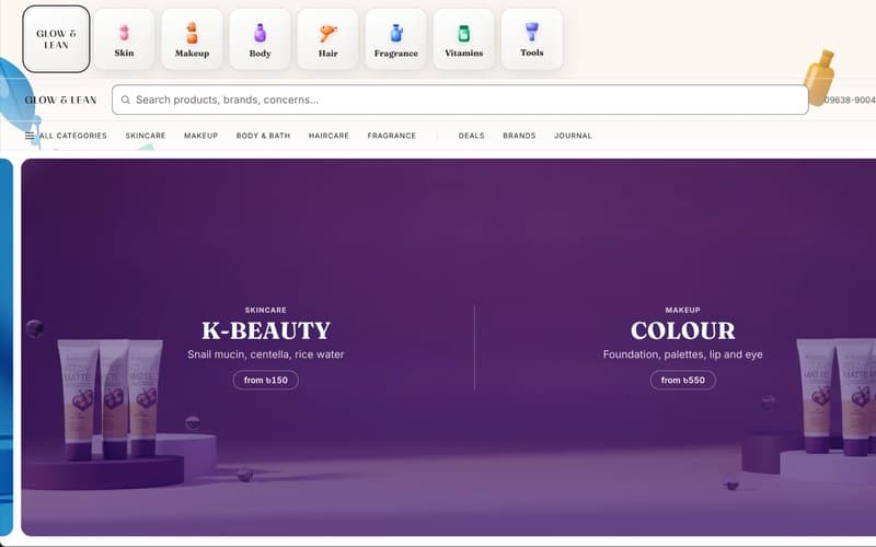 The Glow & Lean cosmetics store homepage
